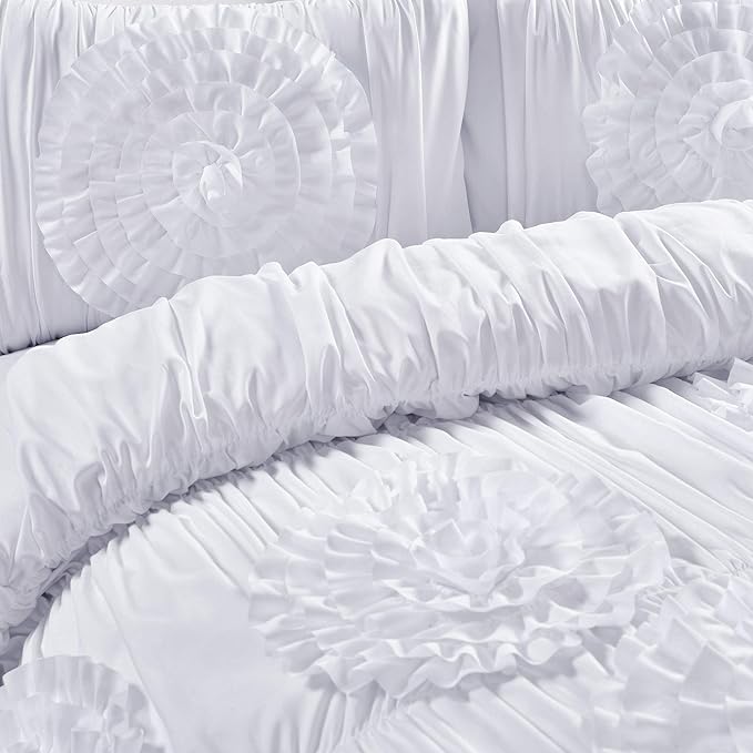 Lush Décor Serena 3 Piece Ruched Flower Comforter Set - Image 5