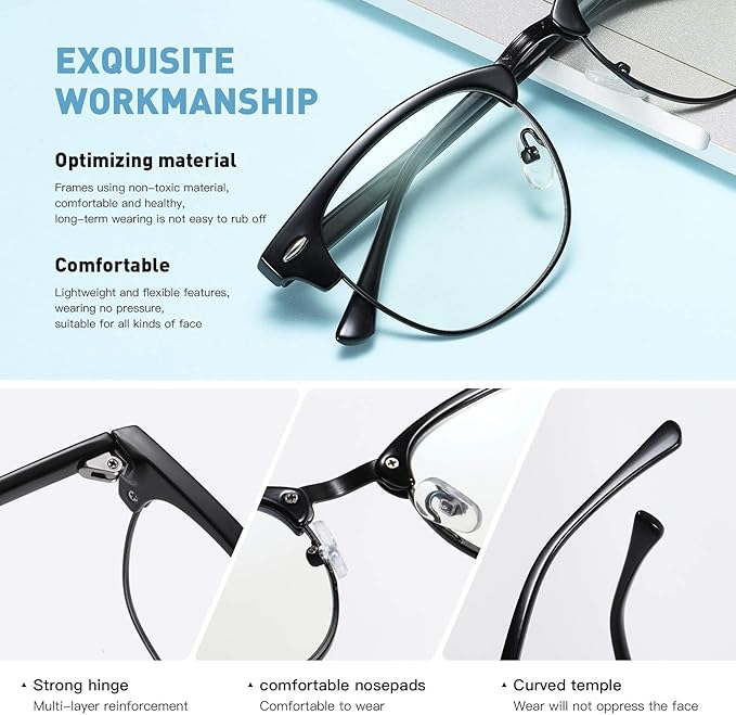 Blue Light Blocking Glasses Vintage Half Frame UV Clear Lens Anti Eyestrain - Image 3