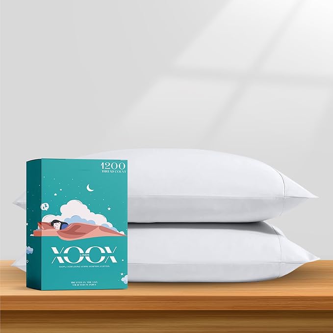 XOOX Linen 100% Egyptian Cotton Queen Pillow Cases Set of 2 by XOOXLinen