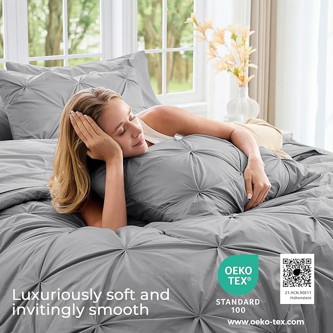 Sasttie Twin Comforter Set, 5-Piece Bed in a Bag, Pintuck Bedding Sets - Image 3