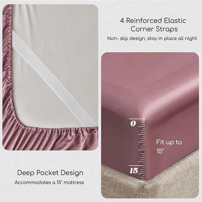 MR&HM Satin Bed Sheets, Twin Size Sheets Set - Image 4