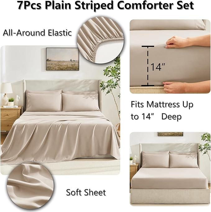 CozyLux King Size Comforter Set Wheat, 7 Pieces Bed in a Bag, Wheat Comforter - Image 5