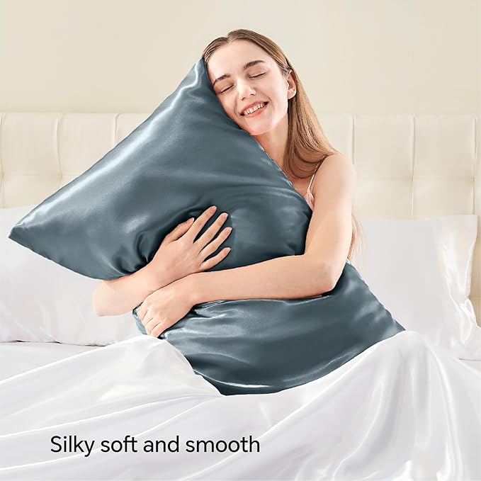 BEDELITE Satin Pillowcase with Zipper, Space Grey King Size Pillow Cases Set of - Image 2