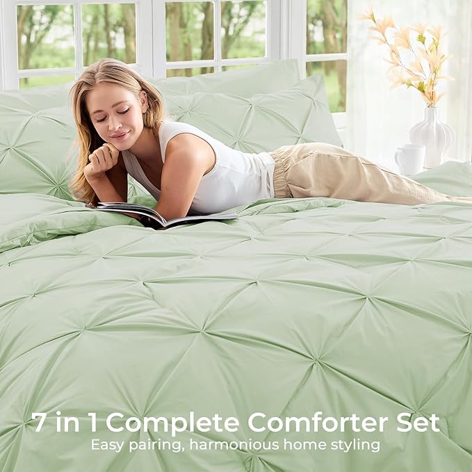 Sasttie California King Comforter Set, 7-Piece Bed in a Bag, Pintuck Bedding - Image 6