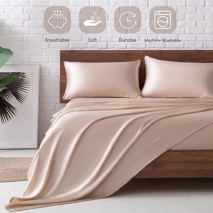 MR&HM Satin Bed Sheets, Twin XL Size Sheets Set - Image 5