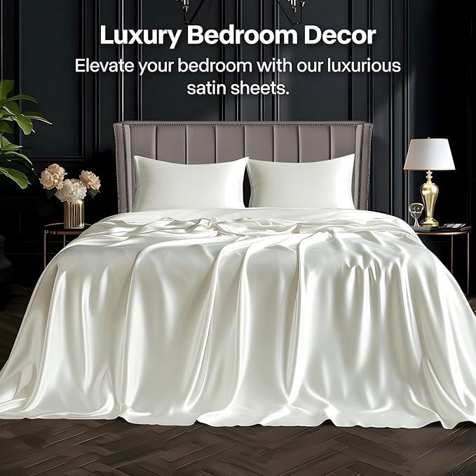 BEDELITE King Size Sheets Set, Luxury Soft Ivory White 100% Polyester Sheets - Image 2
