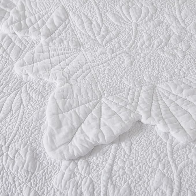 Brandream White Quilt Set King Size Quilt Bedding Set Cotton Luxury Matelasse - Image 6