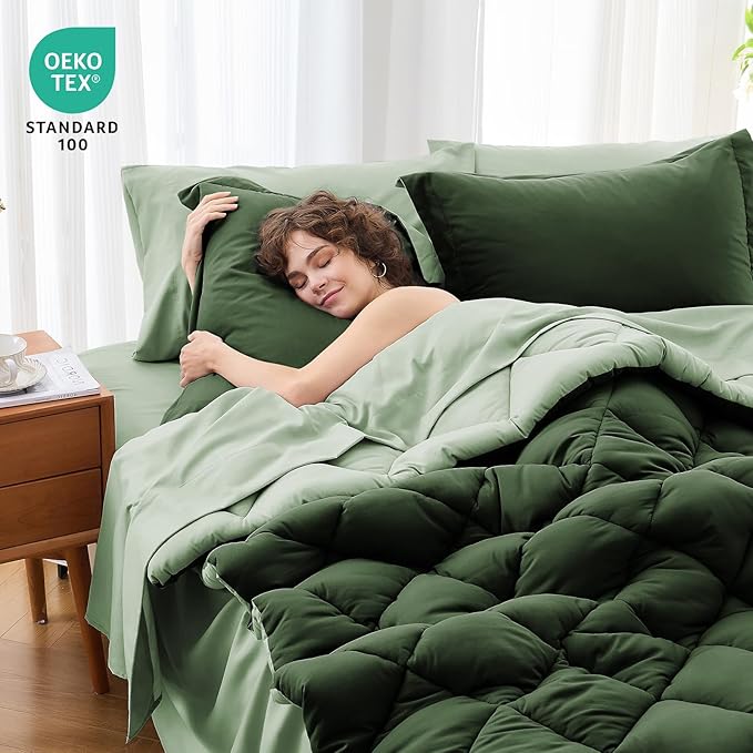 MUXHOMO 7 Pieces Queen Comforter Set, Reversible Bed in a Bag Queen Size - Image 4