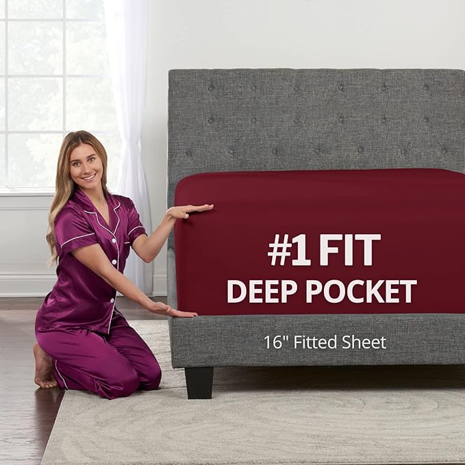 California King Fitted Sheet Deep Pocket – Real 16” Cal King Fitted Sheet Fit by DeaLuxeBedding