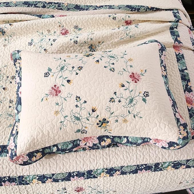 Quilt Set Floral Leaves 3D Embroidery Pattern 3 PCS Cotton Reversible Quilted - Image 7