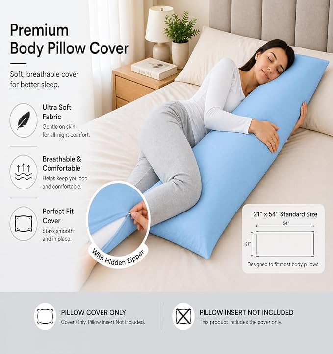 EVOLIVE Body Pillow Cover 21"x54", Ultra Soft Microfiber Pillowcase - Image 2