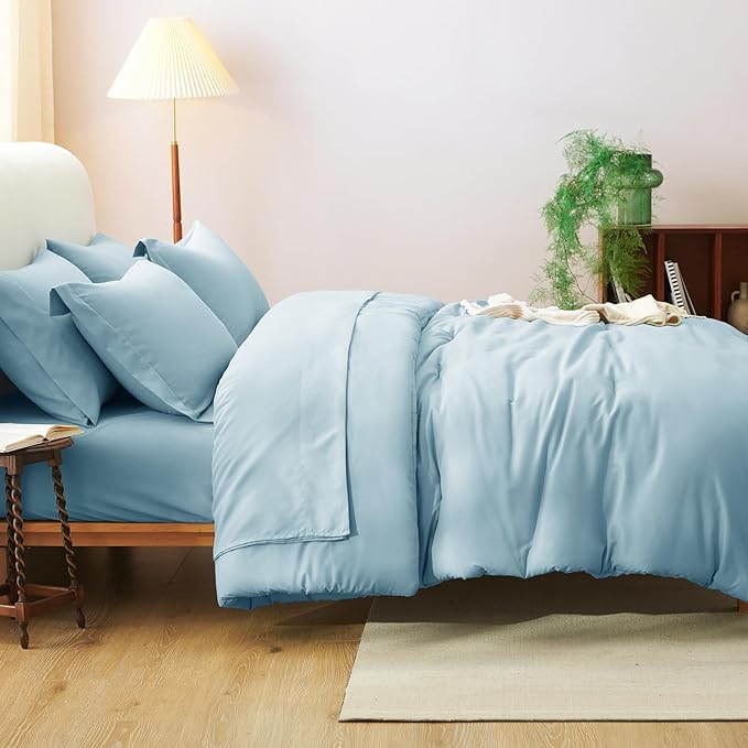 CozyLux Queen Comforter Set Light Blue, 7 Pieces Bed in a Bag Queen Comforter - Image 8