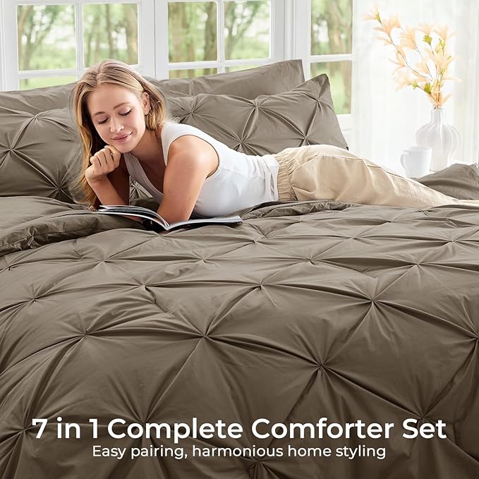 Sasttie Twin Comforter Set, 5-Piece Bed in a Bag, Pintuck Bedding Sets - Image 6