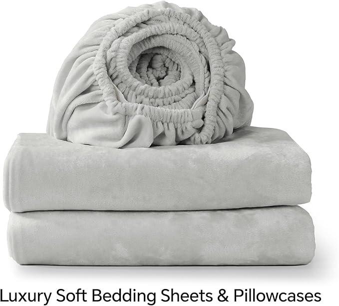 BEDELITE Velvet Fitted Sheet and Pillowcases Set, Luxury Soft Fuzzy Bottom Sheet - Image 8