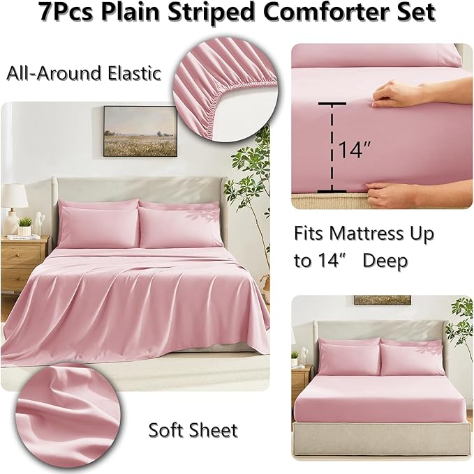 CozyLux King Size Comforter Set Pink, 7 Pieces Bed in a Bag, All Season Bedding - Image 5