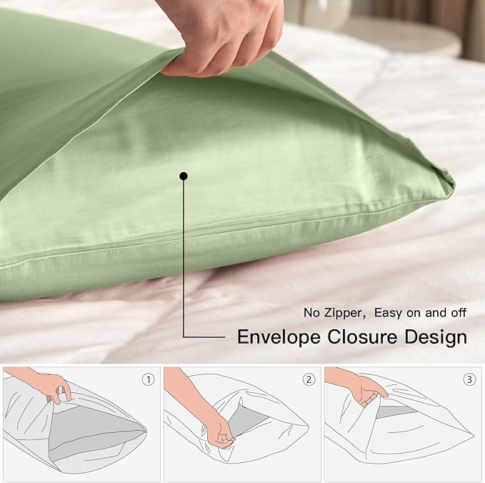 100% Cotton Queen Pillowcases Set of 2, Deep Dream 600 Thread Count Pillow Cases - Image 3