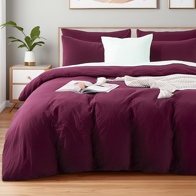 NEXHOME PRO 100% Washed Cotton Duvet Cover Twin Size, Ogranic Natural Linen by NEXHOMEPRO