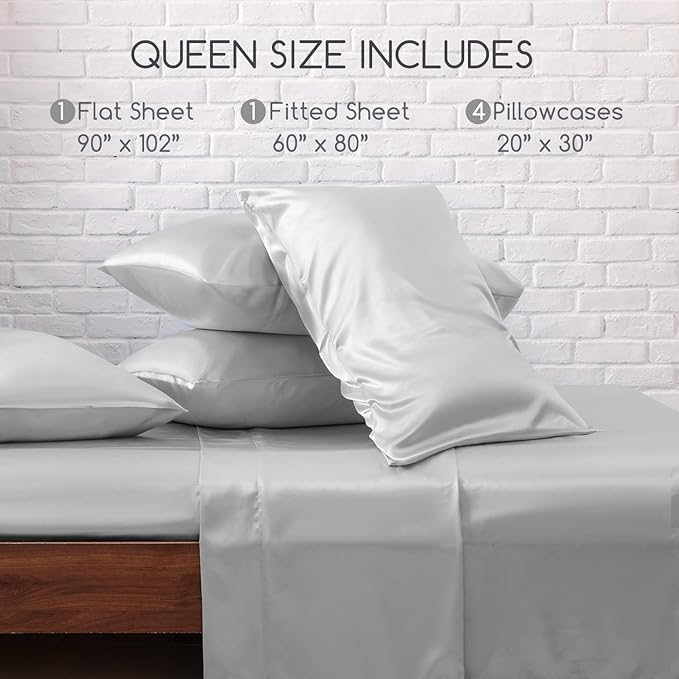 MR&HM Satin Bed Sheets, Queen Size Sheets Set - Image 2