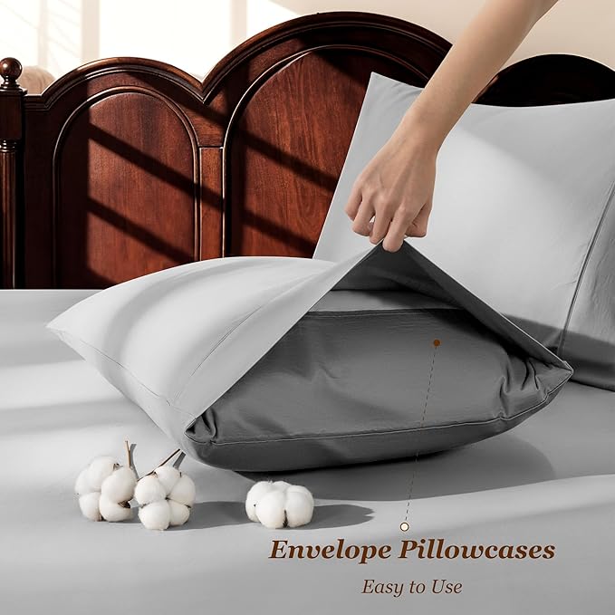 LBRO2M 100% Cotton Sheets Set Deep Pocket 19", 1000 Thread Count Queen Size 4 - Image 6