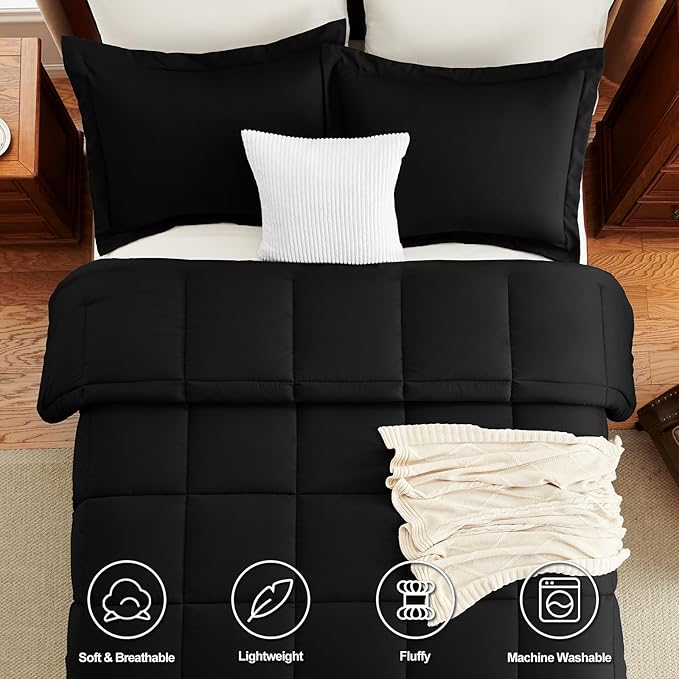CozyLux Super King Plus Comforter Set, 3 Pieces Black 128x120 Box Stitched - Image 4