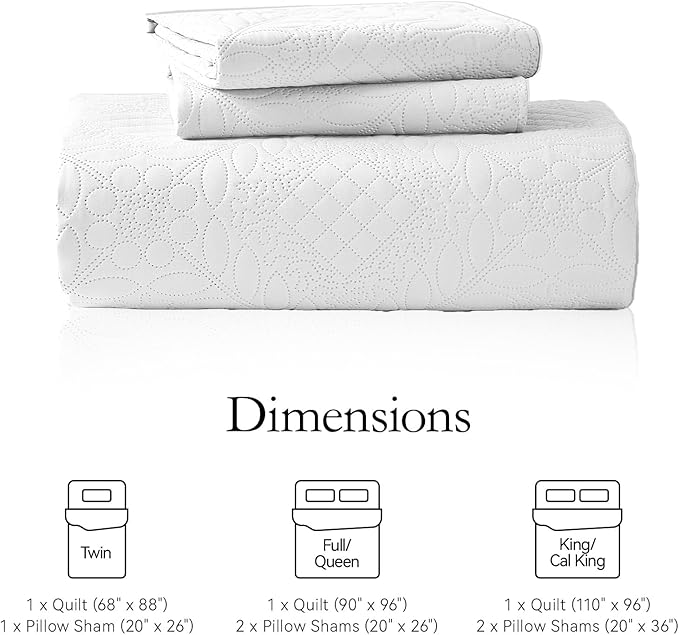 FLYMME Full Queen Quilt Bedding Set, Lightweight White Bedspreads, Vintage - Image 7