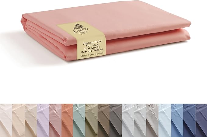 Linen Home 100% Cotton Percale 1 Flat Sheet, Full Size by LINENHOME