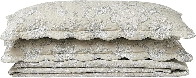 Brilliant Sunshine Classic Grey Floral Toile in Beige Background, 3-Piece Quilt - Image 7