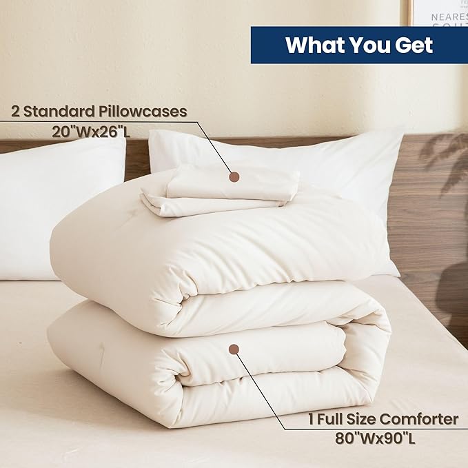 Paxrac Beige Comforter Set Full Size, Cream3 Pieces Comforter Set, Lightweight - Image 7