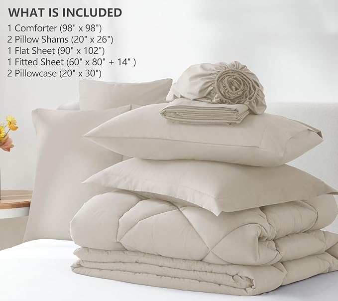 CozyLux Oversized Queen Comforter Set Beige - Image 6