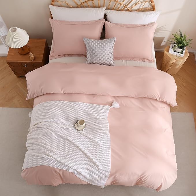 JSD Dusty Pink Duvet Cover Set Twin Size, 2 Piece Microfiber Kids Duvet Cover - Image 8