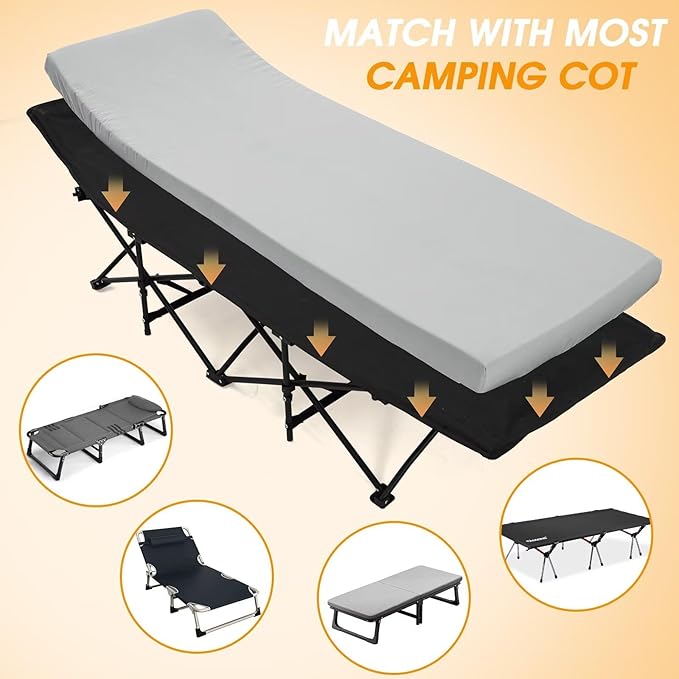 CYMULA Camping Cot Mattress 2in Memory Foam Sleeping Pad, Soft Warm Non-Slip - Image 3