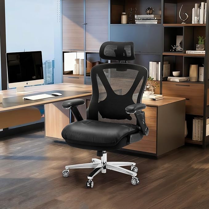 750lbs Big and Tall Office Chair- Heavy Duty Executive Chair with 5D Flip Arms and Adjustable Lumbar Support, Ergonomic Mesh High Back Desk Chair, Ergonomic Executive Home Office Computer Chair-DeskoryOffice