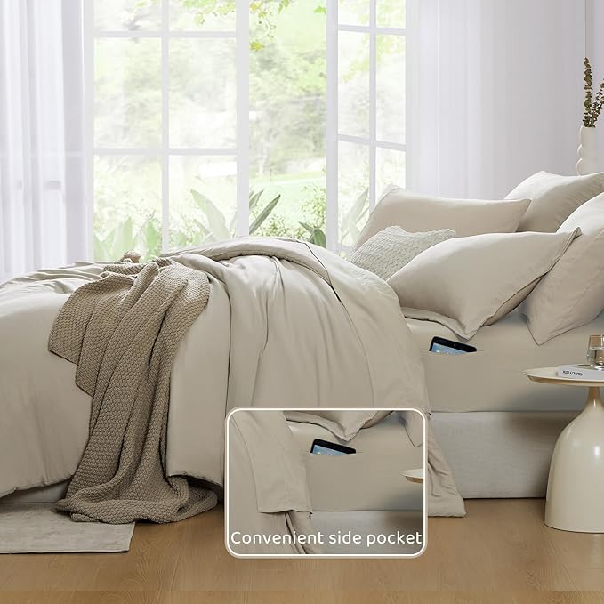 WRENSONGE Light Oatmeal Super King Comforter Set, 7 Pieces Soft Microfiber - Image 7