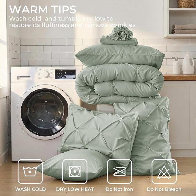 Sasttie King Size Comforter Set, 7-Piece Bed in a Bag, Pintuck Bedding Sets - Image 9
