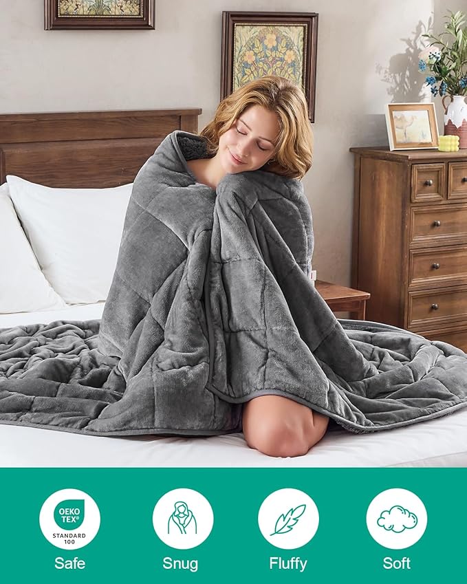 Super Fuzzy Soft Sherpa Fleece Weighted Blanket, 12 lbs Dual Sided Fluffy Heavy - Image 6