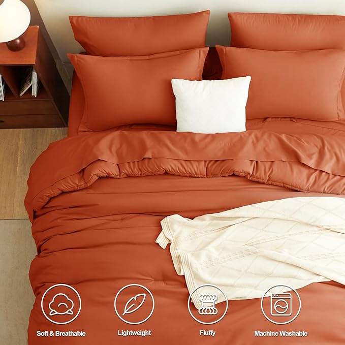 CozyLux Queen Comforter Set Burnt Orange, 7 Pieces Bed in a Bag Queen Size - Image 2
