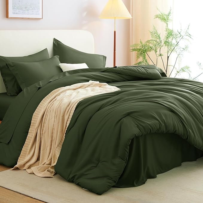CozyLux Twin Comforter Set Olive Green, 5 Pieces Bed in a Bag Twin Comforter Set - Image 9