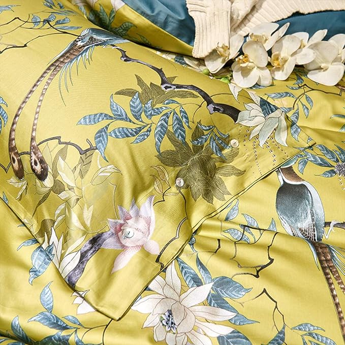 mixinni Duvet Cover California King Size Floral Bird Pattern Cotton Duvet Cover - Image 6