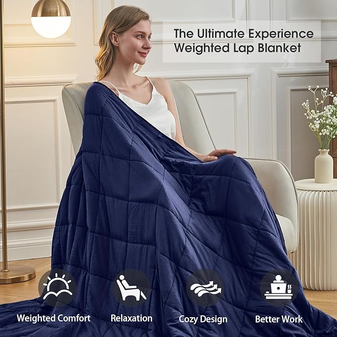 Navy Blue Weighted Blanket for Adults 20lbs, King Size Cooling Heavy Throw - Image 4