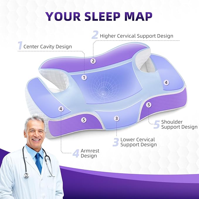 Cervical Neck Pillow for Sleeping,Ergonomic Memory Foam Pillows for Neck and Shoulder Pain Relief,Adjustable Contour Neck Support Bed Pillow for Side Back Sleepers-Women Men Gift(Baby Blue)