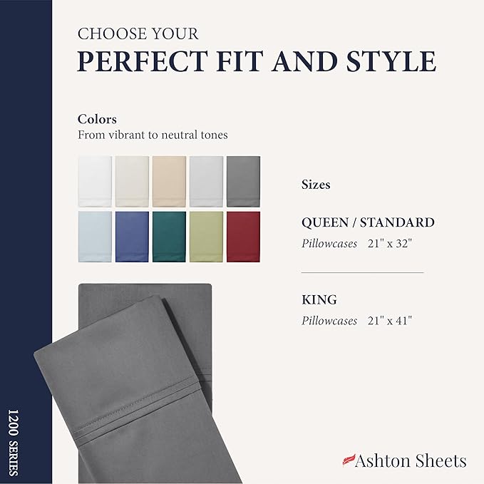 100% Egyptian Cotton Pillow Cases King Size Set of 2 - Image 7