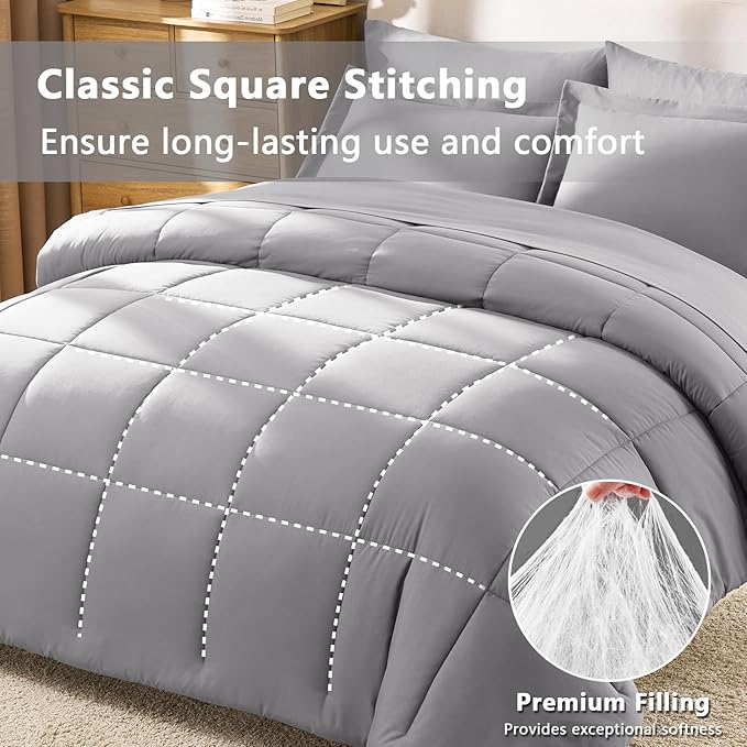 CozyLux King Size Comforter Set Grey - Image 6
