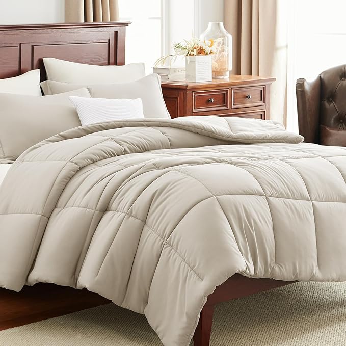 CozyLux Queen Size Comforter Sets Beige - Image 9