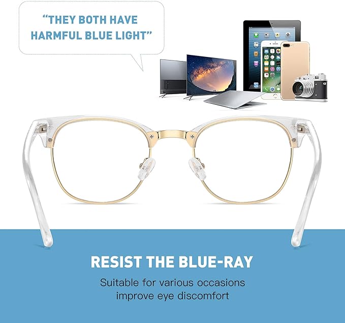 Blue Light Blocking Glasses Vintage Half Frame UV Clear Lens Anti Eyestrain - Image 7