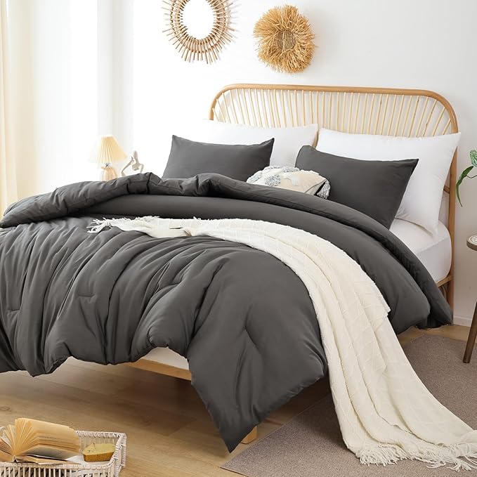 ROSGONIA King Size Comforter Set Charcoal Grey, All Season Bedding Lightweight - Image 4