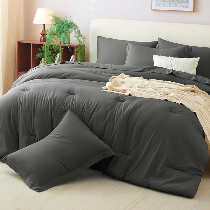 CozyLux Twin Comforter Set Dark Grey, 5 Pieces Bed in a Bag Twin Comforter Set - Image 9