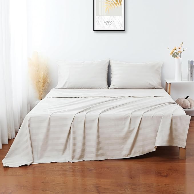 Flat Sheet Only Cal King Size, 400 TC 100% Egyptian Cotton Flat Sheet Striped - Image 3