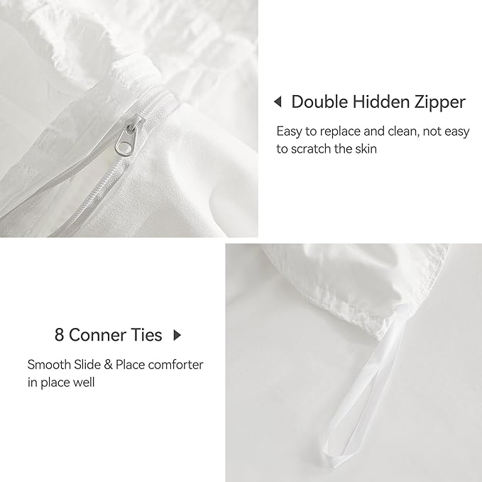 JELLYMONI Bright White Duvet Cover Queen Size, Soft Breathable Seersucker Duvet - Image 5
