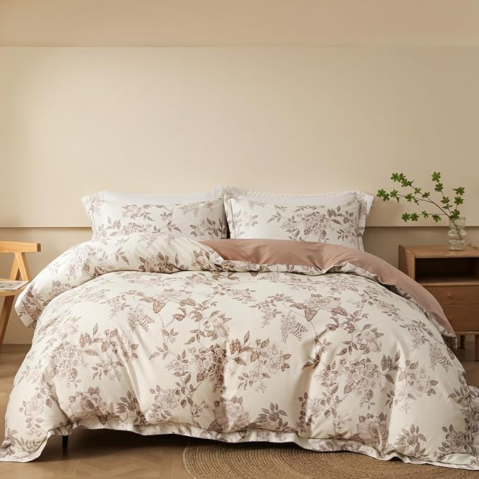 Duvet Cover Set King Size Floral Pattern 600 Thread Count Ultra Soft 100% Long by OAITE