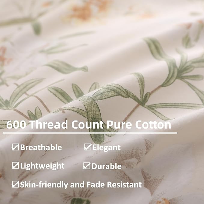 OAITE Duvet Cover Set King Size Floral Pattern 600 Thread Count Ultra Soft 100% - Image 4